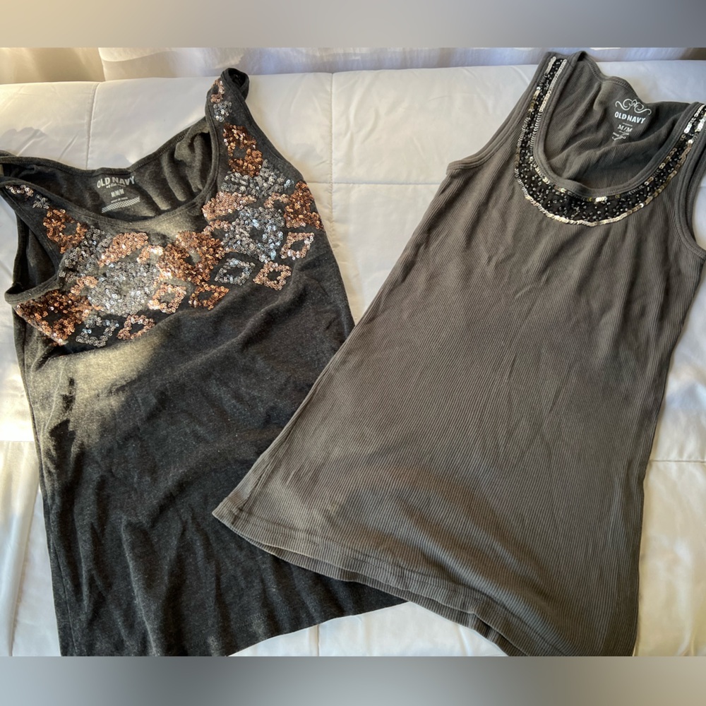 Old Navy Gray Tank Tops with embellishments sequins and beads